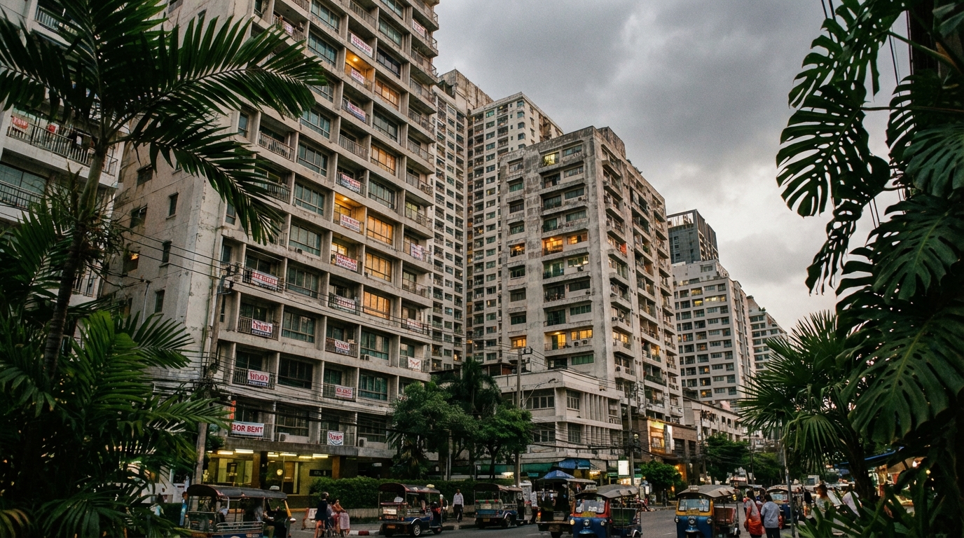 High-rise condos in Bangkok with vacancy signs, a tenant's market
